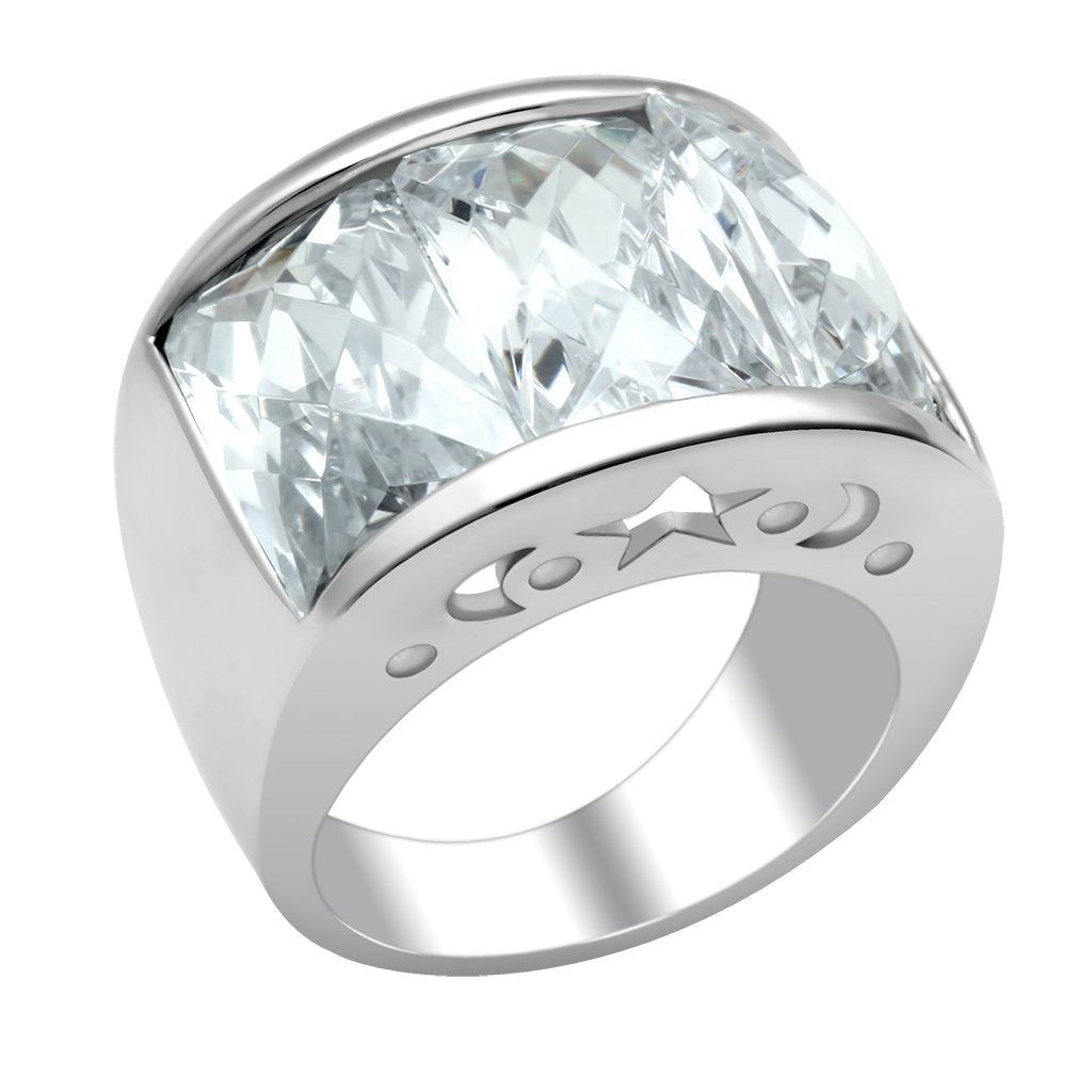 JCE2092 Rhodium Brass Ring with AAA Grade CZ in Clear