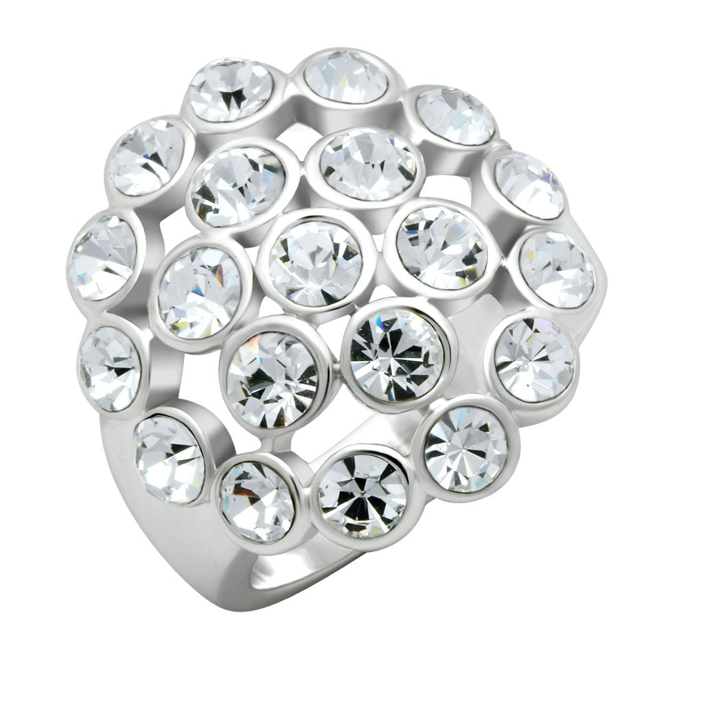 JCE2096 Rhodium Brass Ring with Top Grade Crystal in Clear