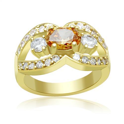 JCE2099 Gold Brass Ring with AAA Grade CZ in Champagne