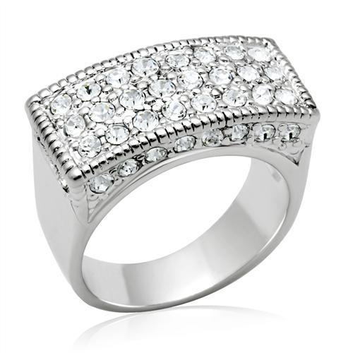 JCE2103 Rhodium Brass Ring with Top Grade Crystal in Clear
