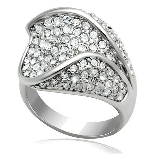 JCE2105 Rhodium Brass Ring with Top Grade Crystal in Clear