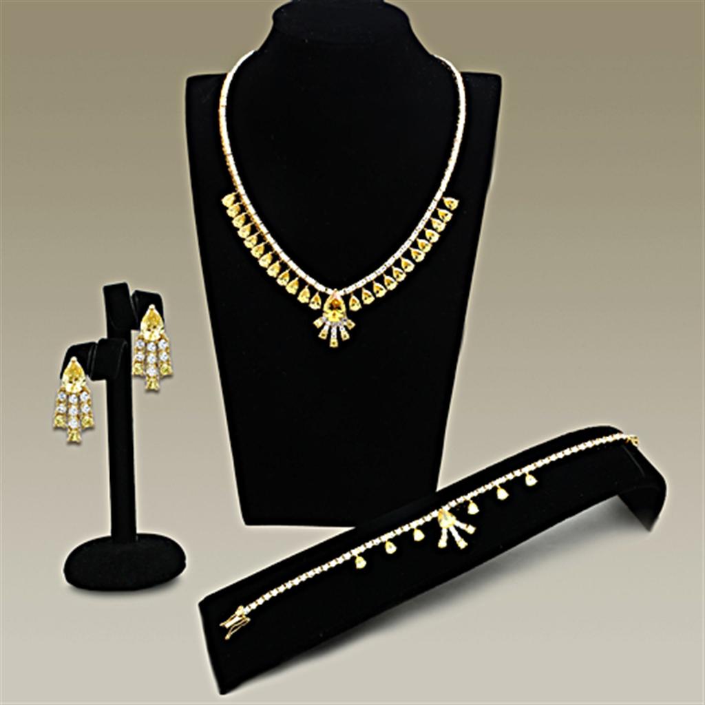 JCE2429 Gold Brass Jewelry Sets with AAA Grade CZ in Topaz