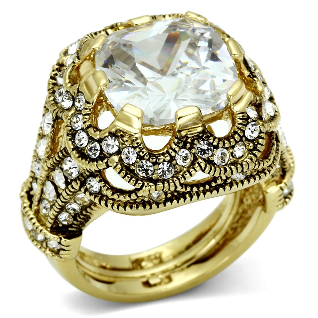 JCE2444 Gold Brass Ring with AAA Grade CZ  in Clear