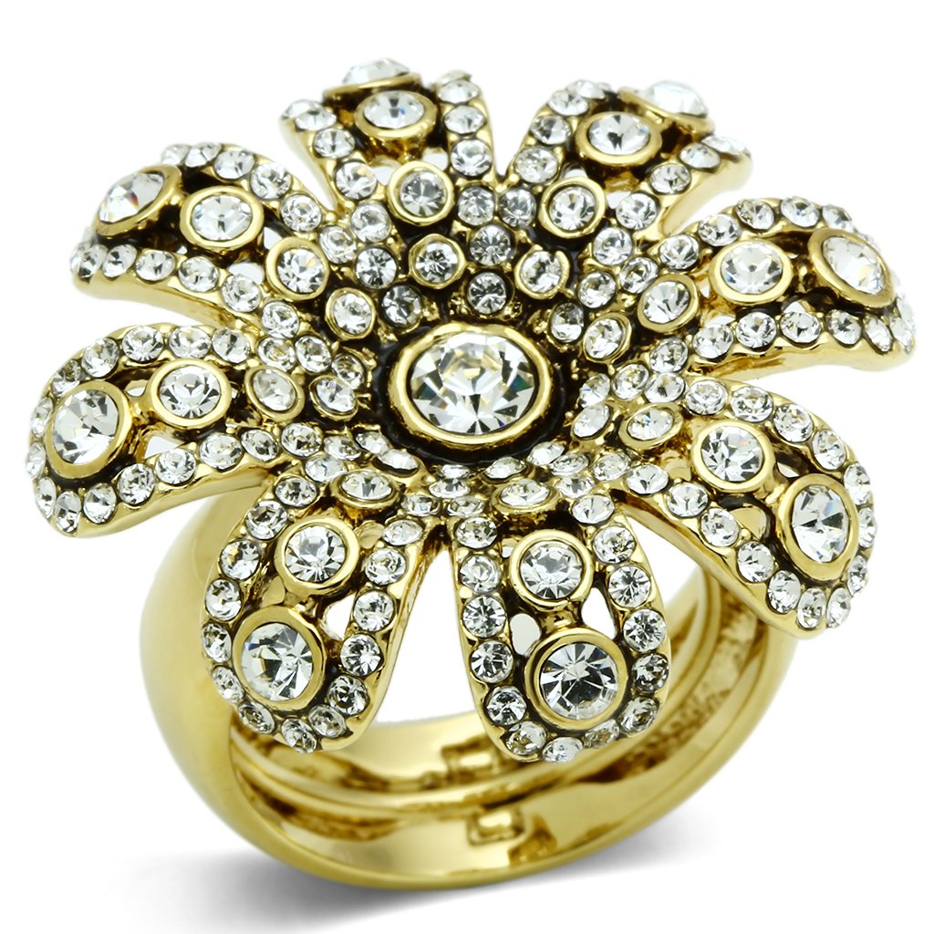 JCE2465 Gold Brass Ring with Top Grade Crystal in Clear