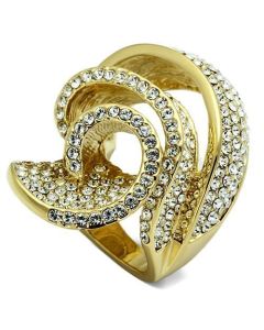 JCE2472 Gold Brass Ring with Top Grade Crystal in Light Smoked