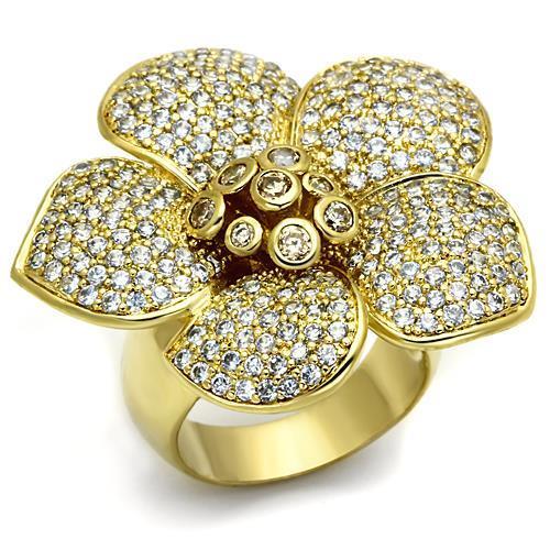 JCE2484 Gold Brass Ring with AAA Grade CZ in Champagne