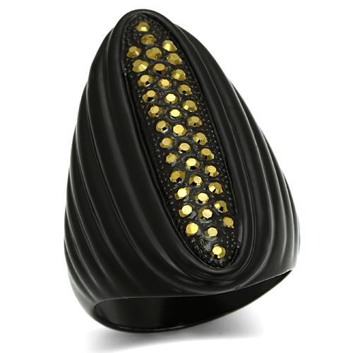 JCE2499 TIN Cobalt Black Brass Ring with Top Grade Crystal in Light Smoked