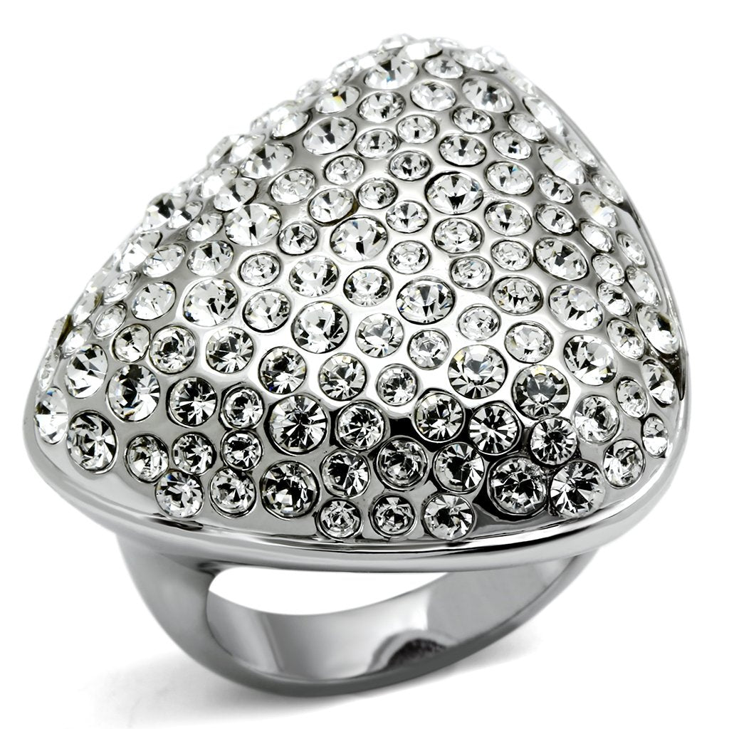 JCE2515 Rhodium Brass Ring with Top Grade Crystal in Clear
