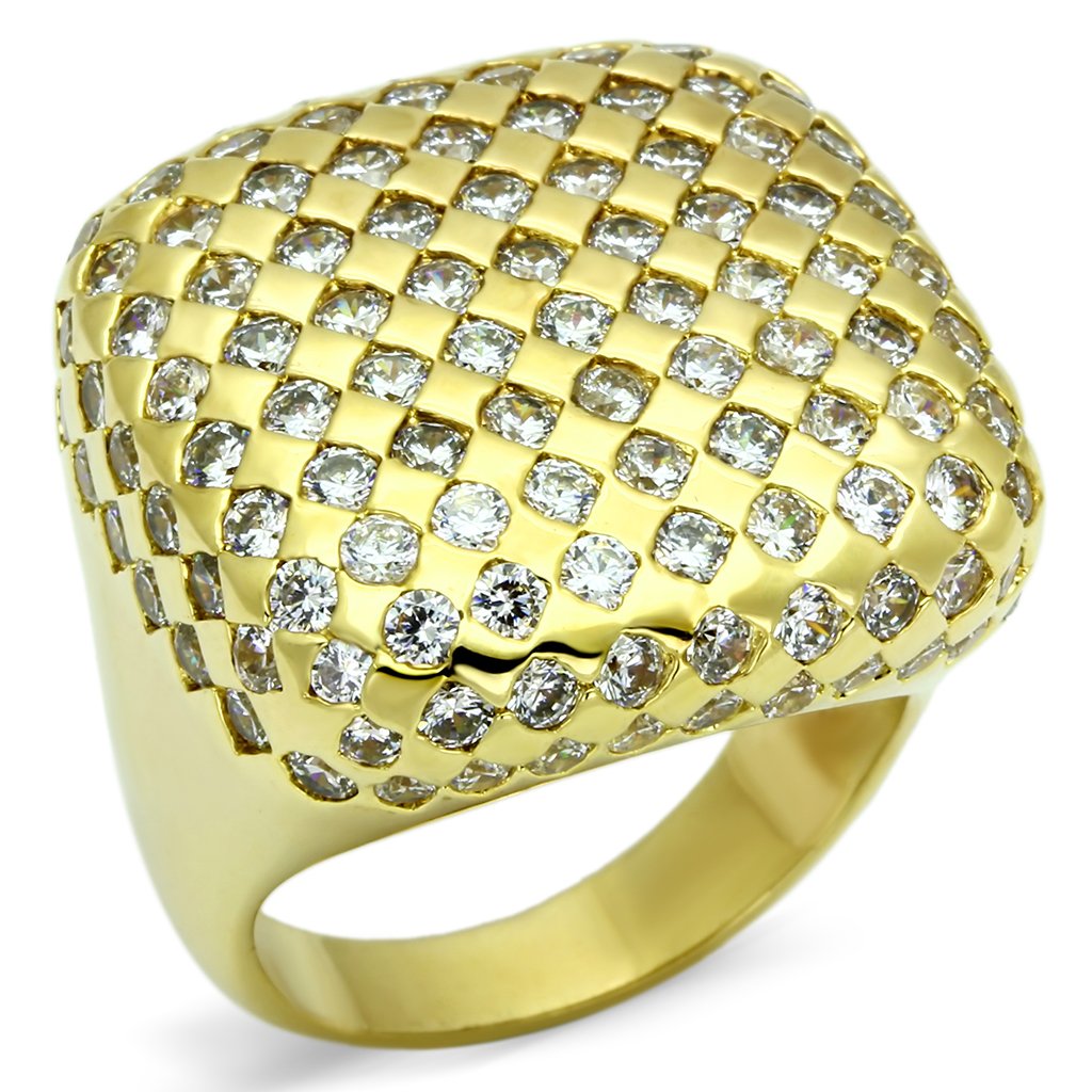 JCE2516 Gold Brass Ring with AAA Grade CZ in Clear