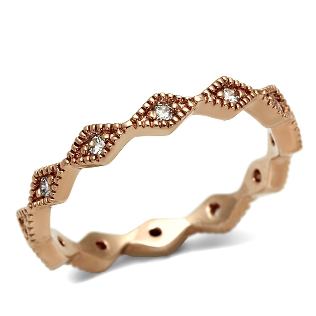 JCE2523 Rose Gold Brass Ring with AAA Grade CZ in Clear