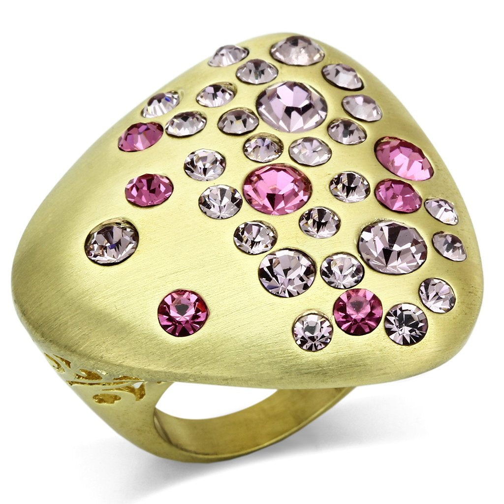 JCE2534 Gold & Brush Brass Ring with Top Grade Crystal in Multi Color