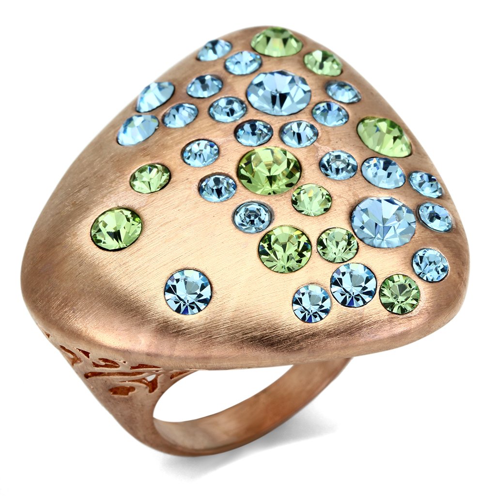 JCE2535 Rose Gold Brass Ring with Top Grade Crystal in Multi Color