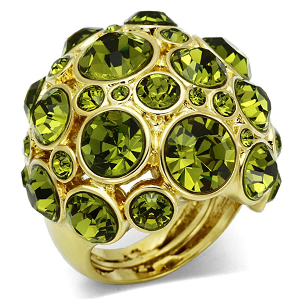 JCE2544 Gold Brass Ring with Top Grade Crystal in Olivine color