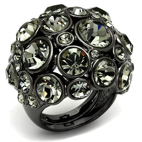JCE2545 Ruthenium Brass Ring with Top Grade Crystal in Black Diamond