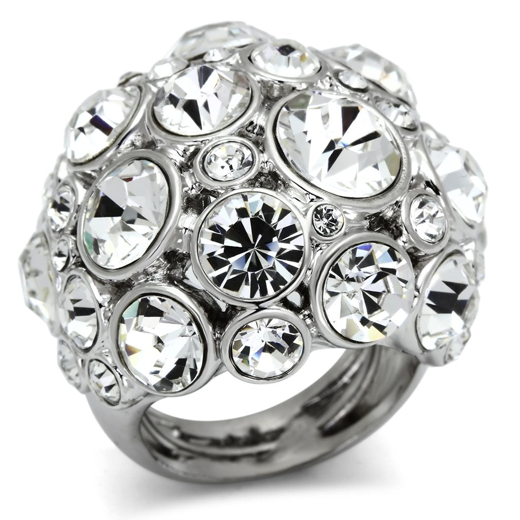 JCE2546 Rhodium Brass Ring with Top Grade Crystal in Clear