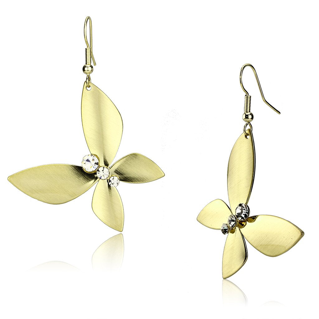 JCE2651 Matte Gold & Gold Iron Earrings with Top Grade Crystal in Clear