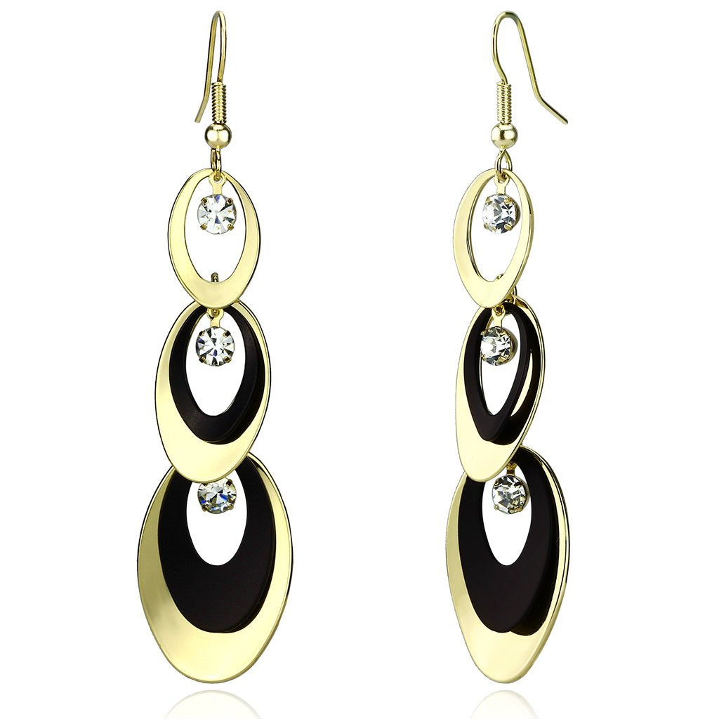 JCE2652 Gold+Ruthenium Iron Earrings with Top Grade Crystal in Clear