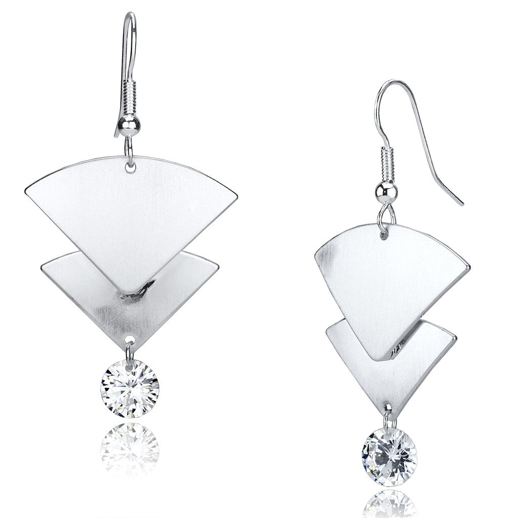 JCE2662 Matte Rhodium & Rhodium Iron Earrings with AAA Grade CZ in Clear