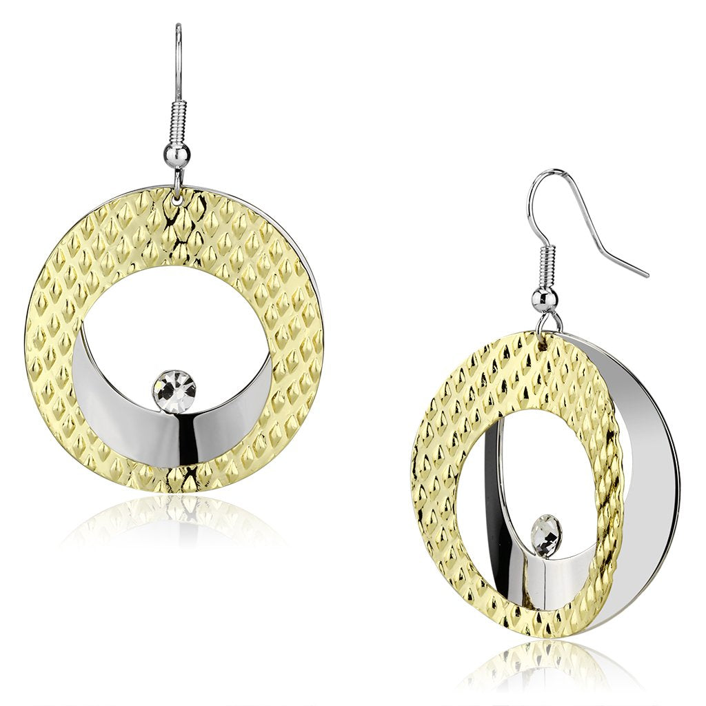 JCE2672 Gold+Rhodium Iron Earrings with Top Grade Crystal in Clear