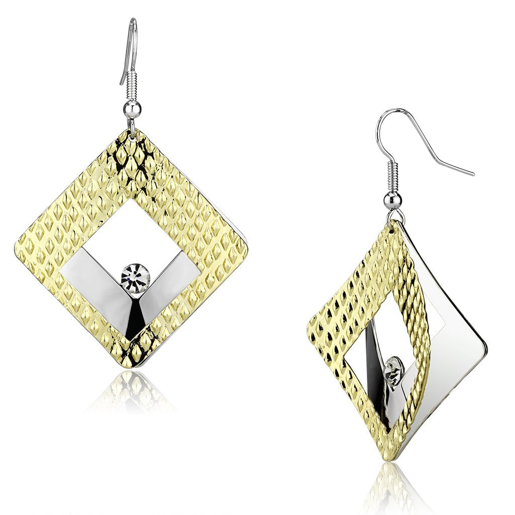 JCE2673 Gold+Rhodium Iron Earrings with Top Grade Crystal in Clear