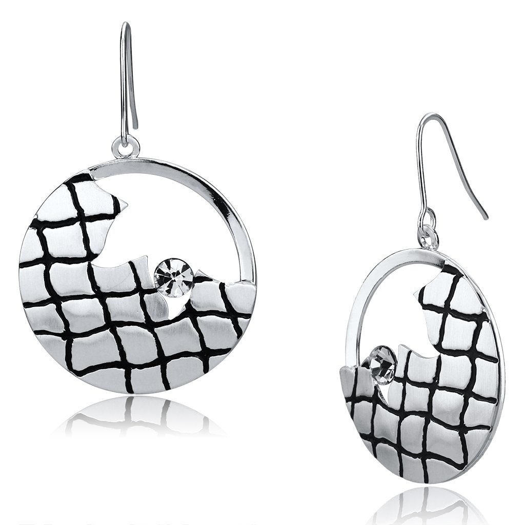 JCE2687 Matte Rhodium & Rhodium Iron Earrings with Top Grade Crystal in Clear