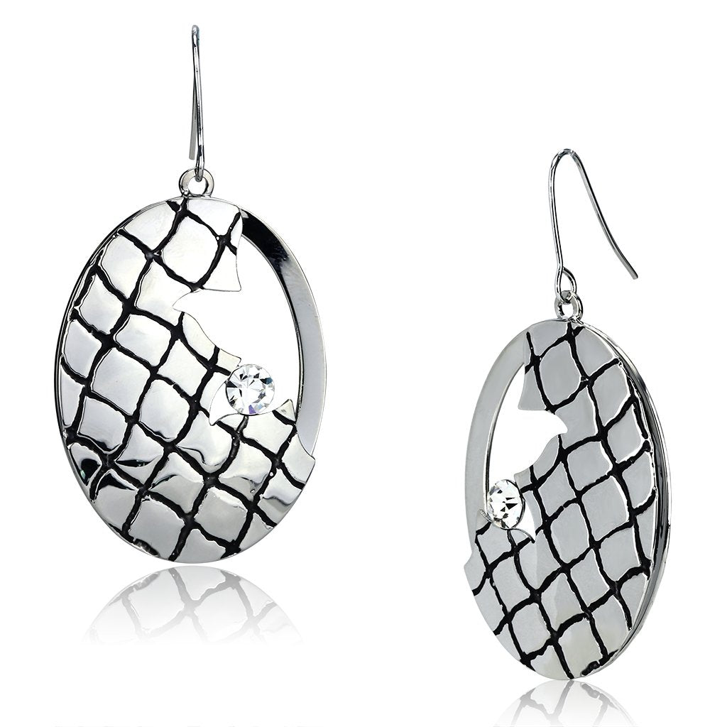 JCE2690 Rhodium Iron Earrings with Top Grade Crystal in Clear