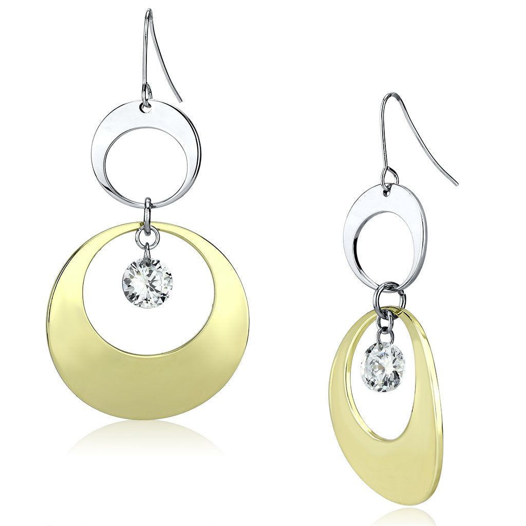 JCE2691 Gold+Rhodium Iron Earrings with AAA Grade CZ in Clear