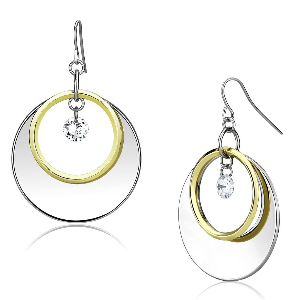 JCE2692 Reverse Two-Tone Iron Earrings with AAA Grade CZ in Clear