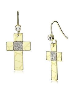 JCE2734 Gold Iron Earrings with Top Grade Crystal in Clear