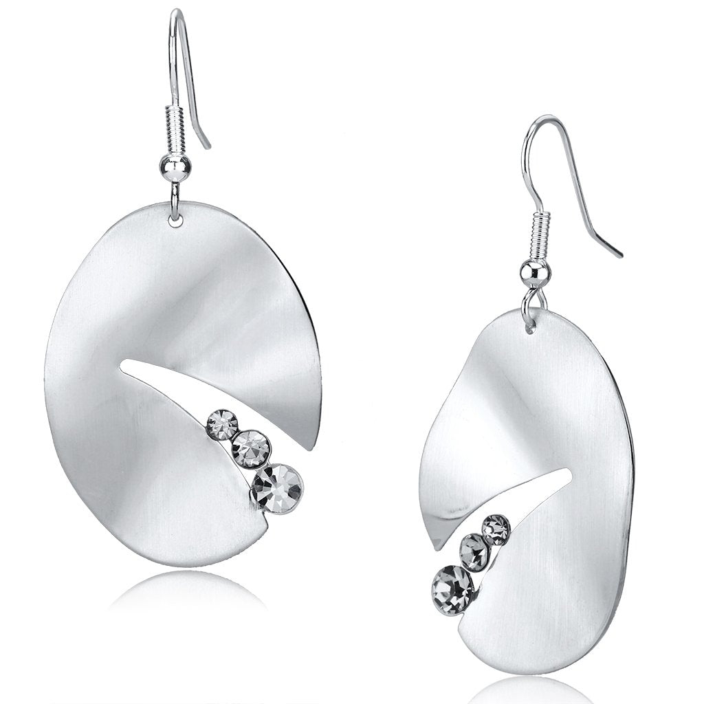 JCE2743 Matte Rhodium & Rhodium Iron Earrings with Top Grade Crystal in Clear