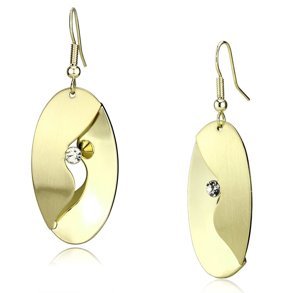 JCE2744 Matte Gold & Gold Iron Earrings with Top Grade Crystal in Clear