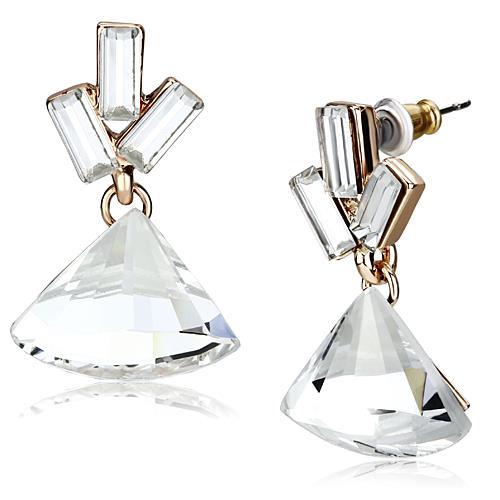 JCE2751 Rose Gold Iron Earrings with Top Grade Crystal in Clear