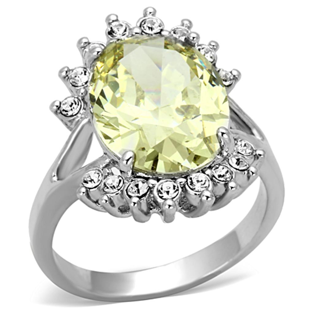 JCE2943 Rhodium Brass Ring with AAA Grade CZ in Apple Green color