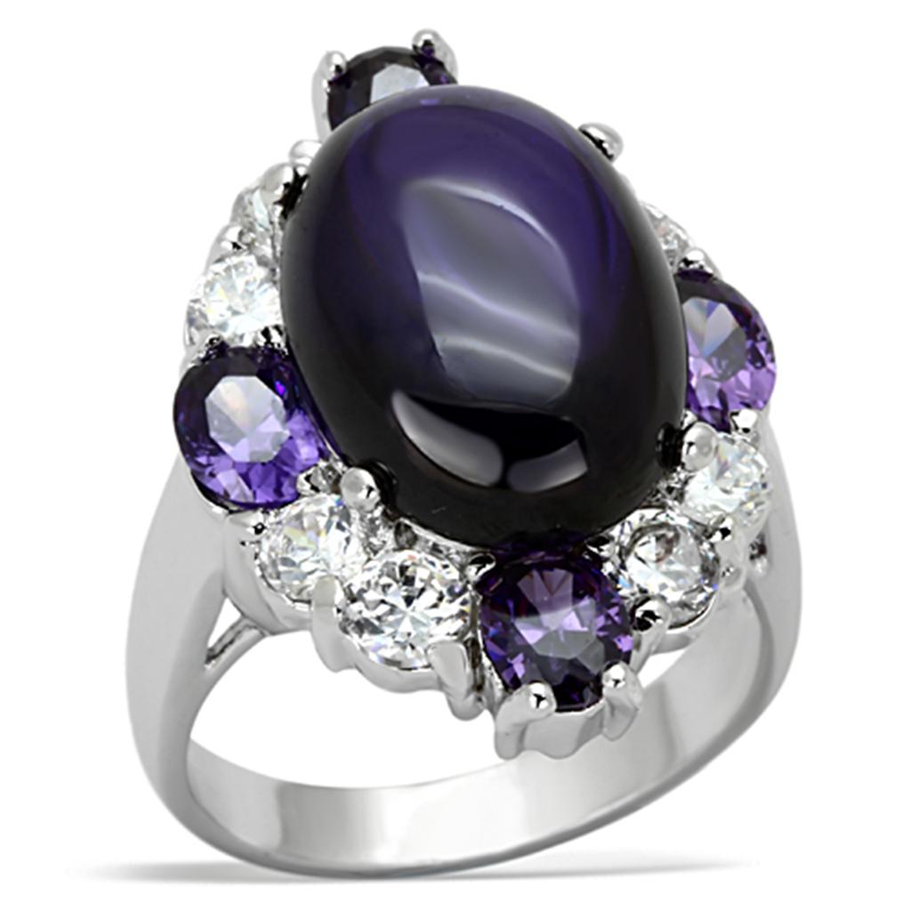 JCE2947 Rhodium Brass Ring with AAA Grade CZ in Fuchsia