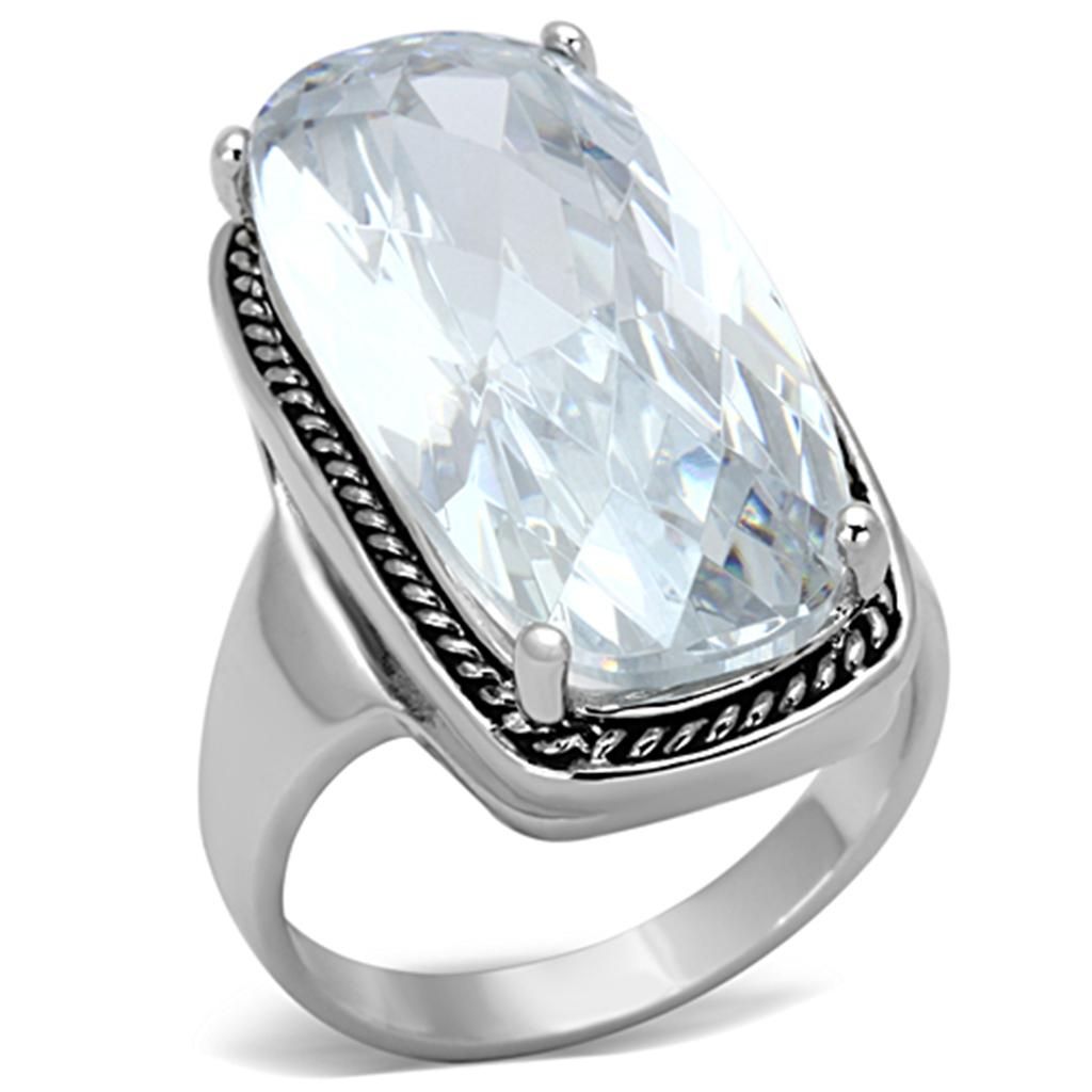 JCE2958 Rhodium Brass Ring with AAA Grade CZ in Clear