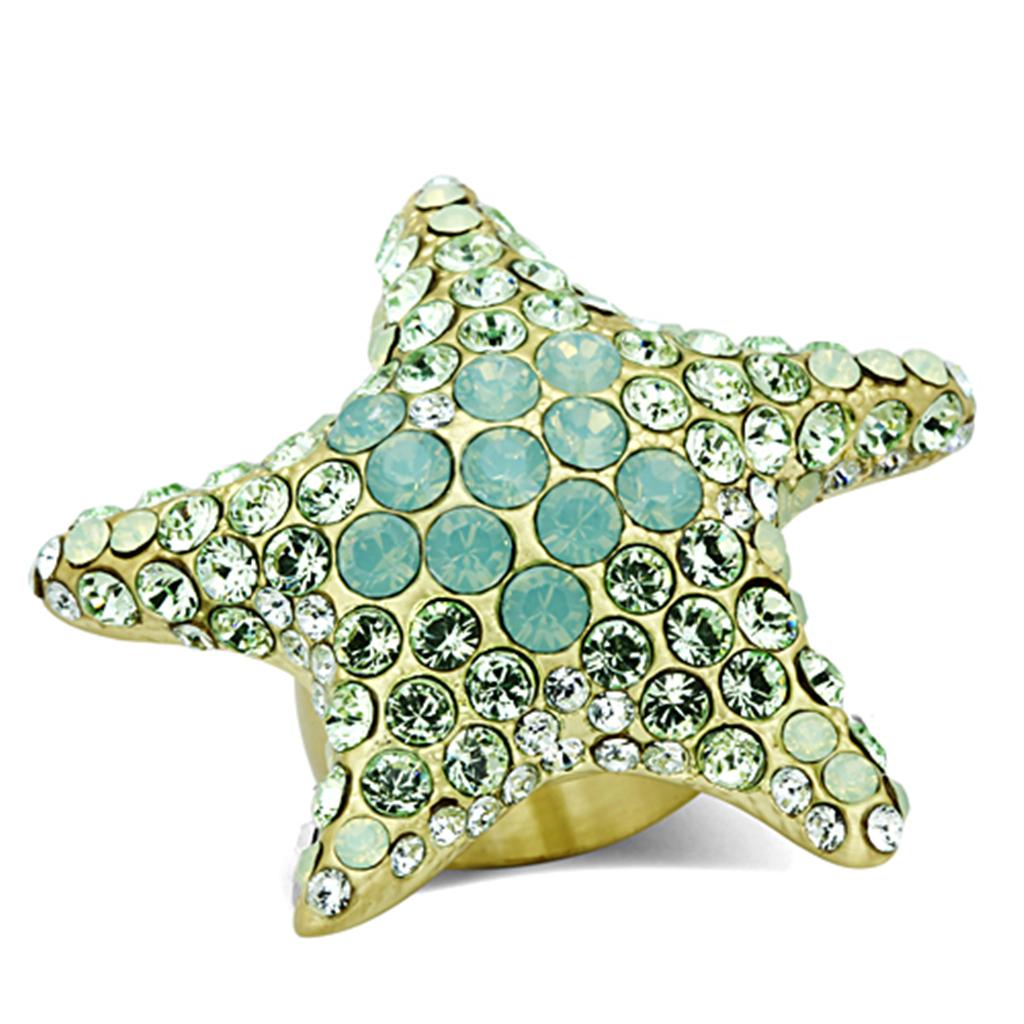 JCE2972 Gold Brass Ring with Top Grade Crystal in Multi Color