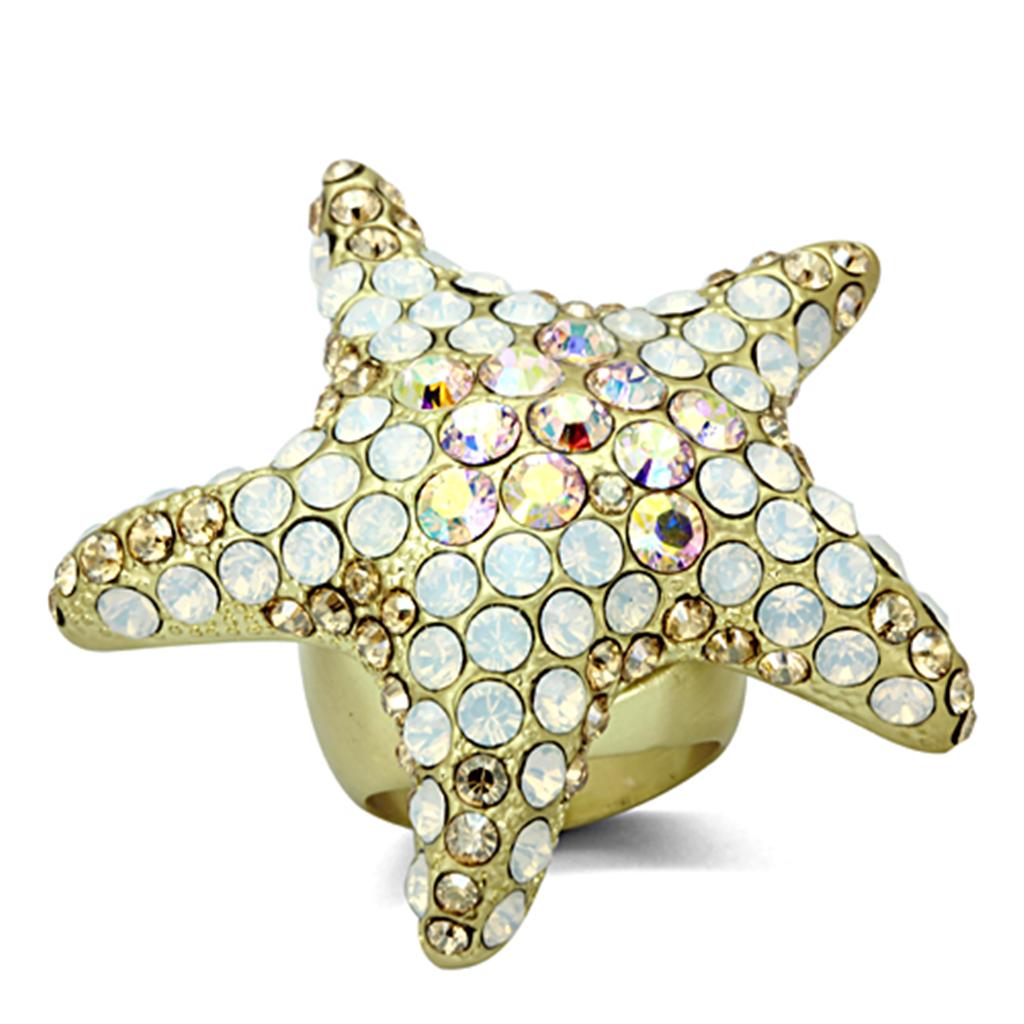 JCE2973 Matte Gold Brass Ring with Top Grade Crystal in Multi Color