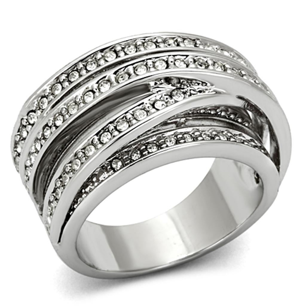 JCE2995 Rhodium Brass Ring with Top Grade Crystal in Clear
