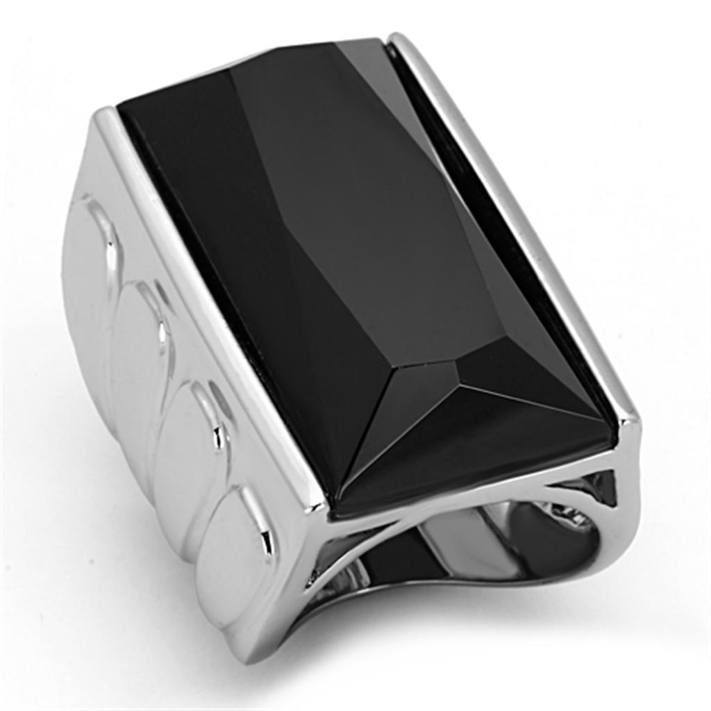 JCE3009 Rhodium Brass Ring with AAA Grade CZ in Black Diamond