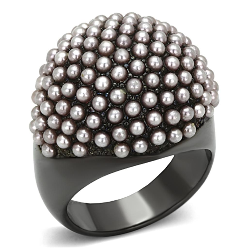 JCE3019 TIN Cobalt Black Brass Ring with Synthetic Pearl in Light Amethyst
