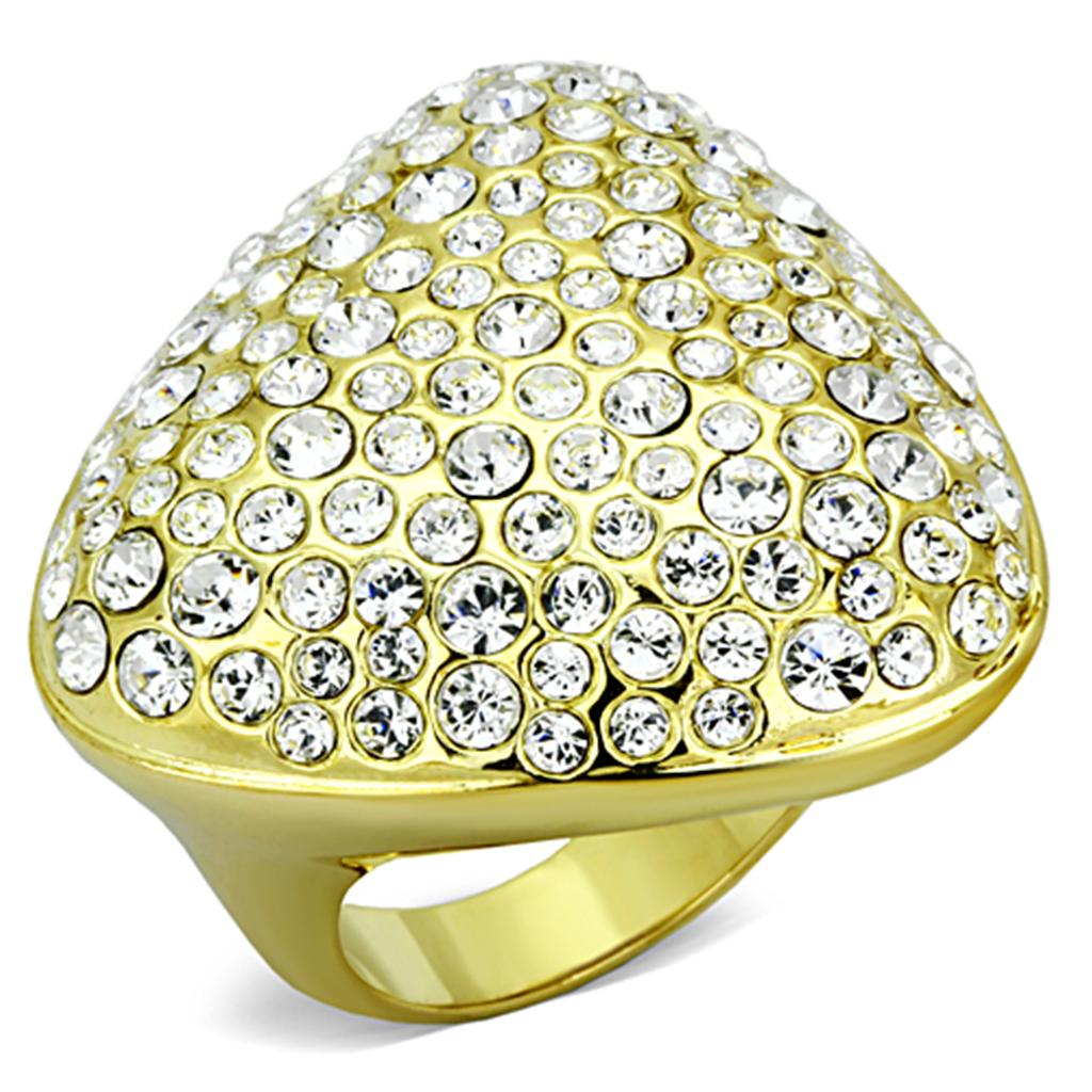 JCE3024 Gold Brass Ring with Top Grade Crystal in Clear