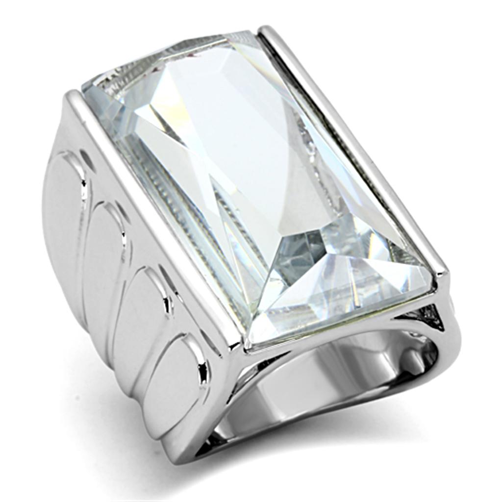 JCE3030 Rhodium Brass Ring with AAA Grade CZ in Clear