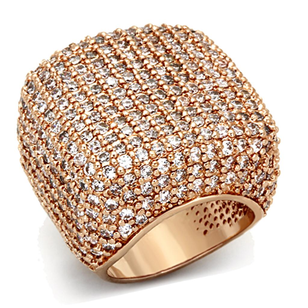 JCE3038 Rose Gold Brass Ring with AAA Grade CZ in Clear