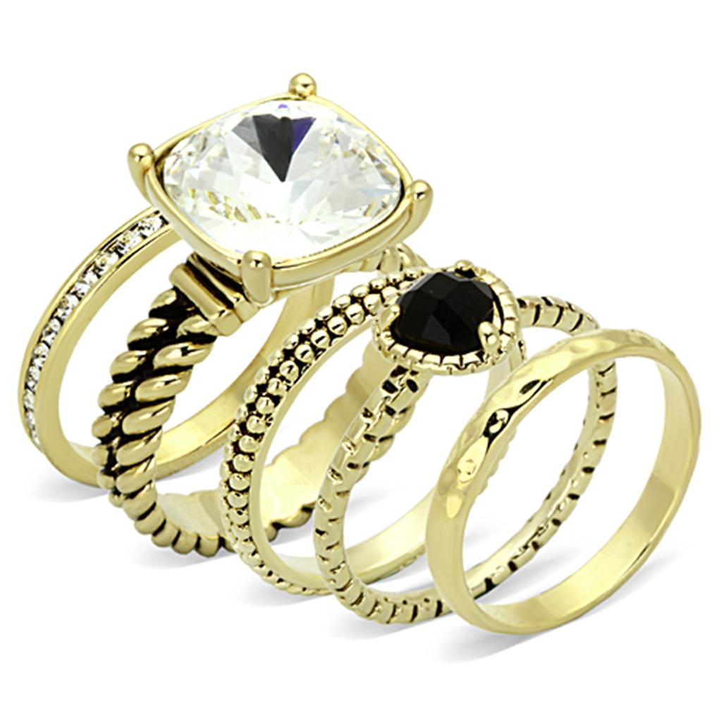 JCE3059 Gold Brass Ring with Top Grade Crystal in Clear