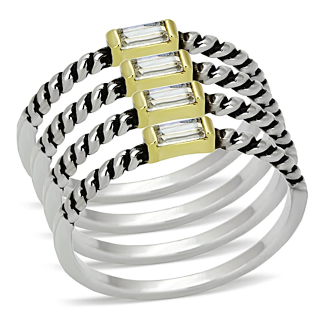 JCE3060 Reverse Two-Tone Brass Ring with Top Grade Crystal in Clear