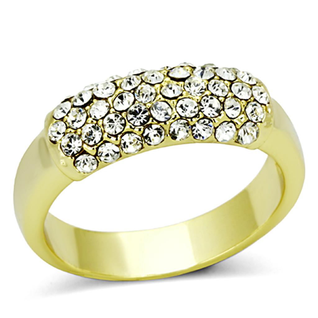 JCE3067 Gold Brass Ring with Top Grade Crystal in Clear