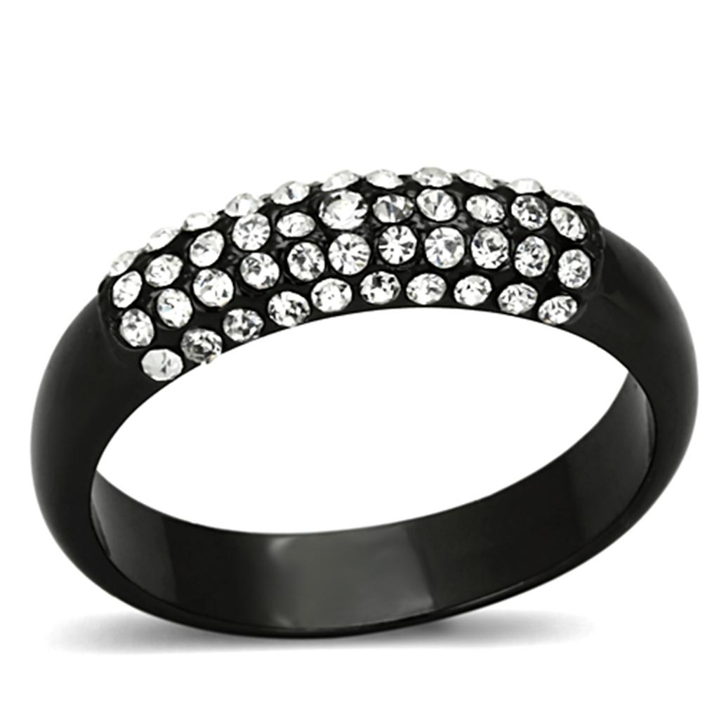 JCE3068 TIN Cobalt Black Brass Ring with Top Grade Crystal in Clear