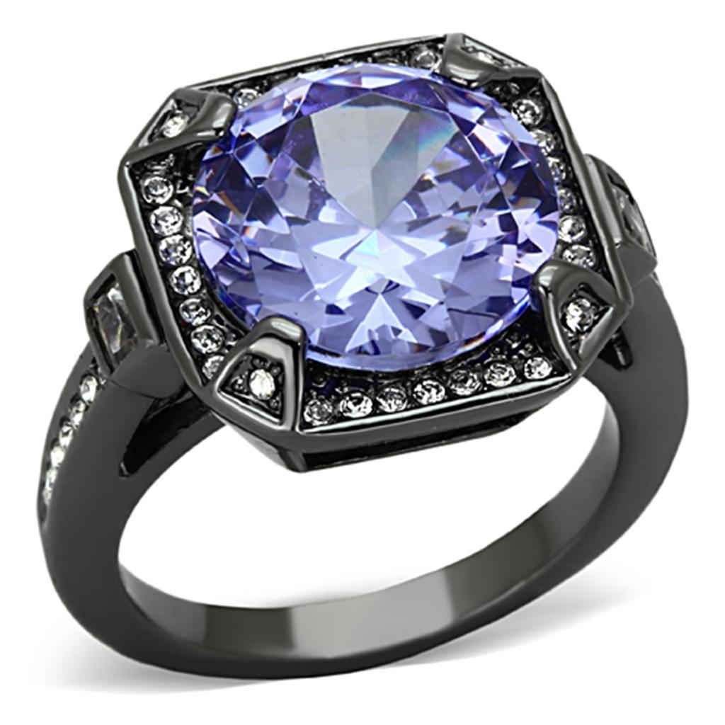 JCE3075 Ruthenium Brass Ring with AAA Grade CZ in Tanzanite