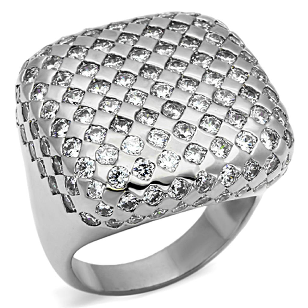JCE3169 Rhodium Brass Ring with AAA Grade CZ in Clear