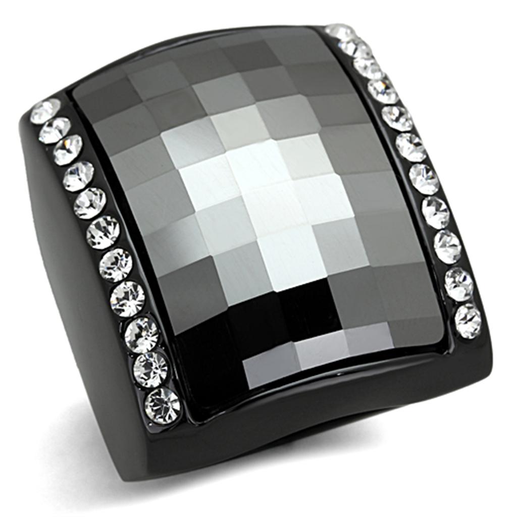 JCE3207 TIN Cobalt Black Brass Ring with Top Grade Crystal in Black Diamond